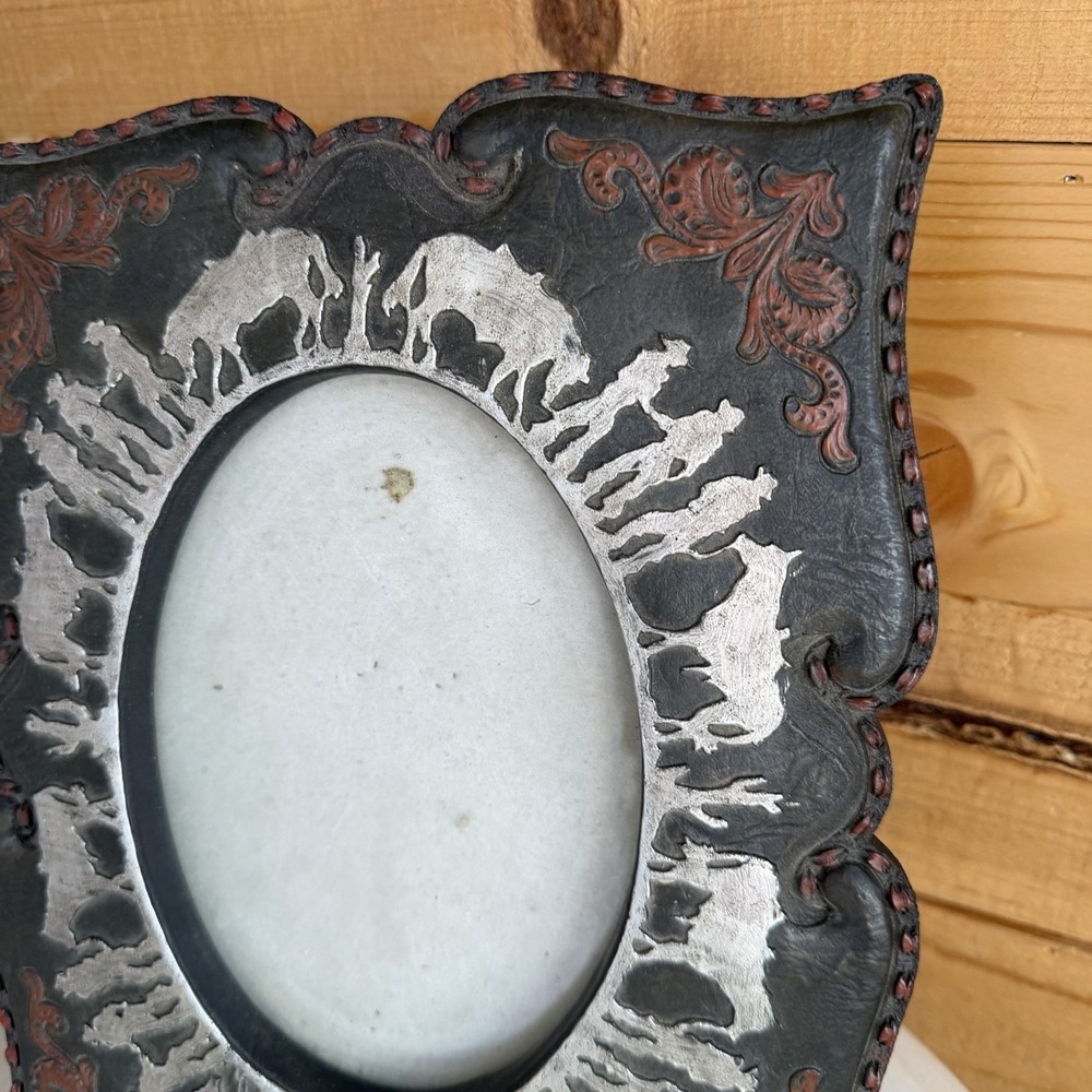 VTG Western Cowboy Picture Frame Rodeo Rustic Ranch Oval Photo - Picture 3 of 5